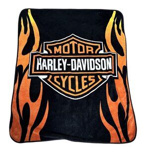 Harley-Davidson Motorcycles Black & Flame Light Blanket Sz OS